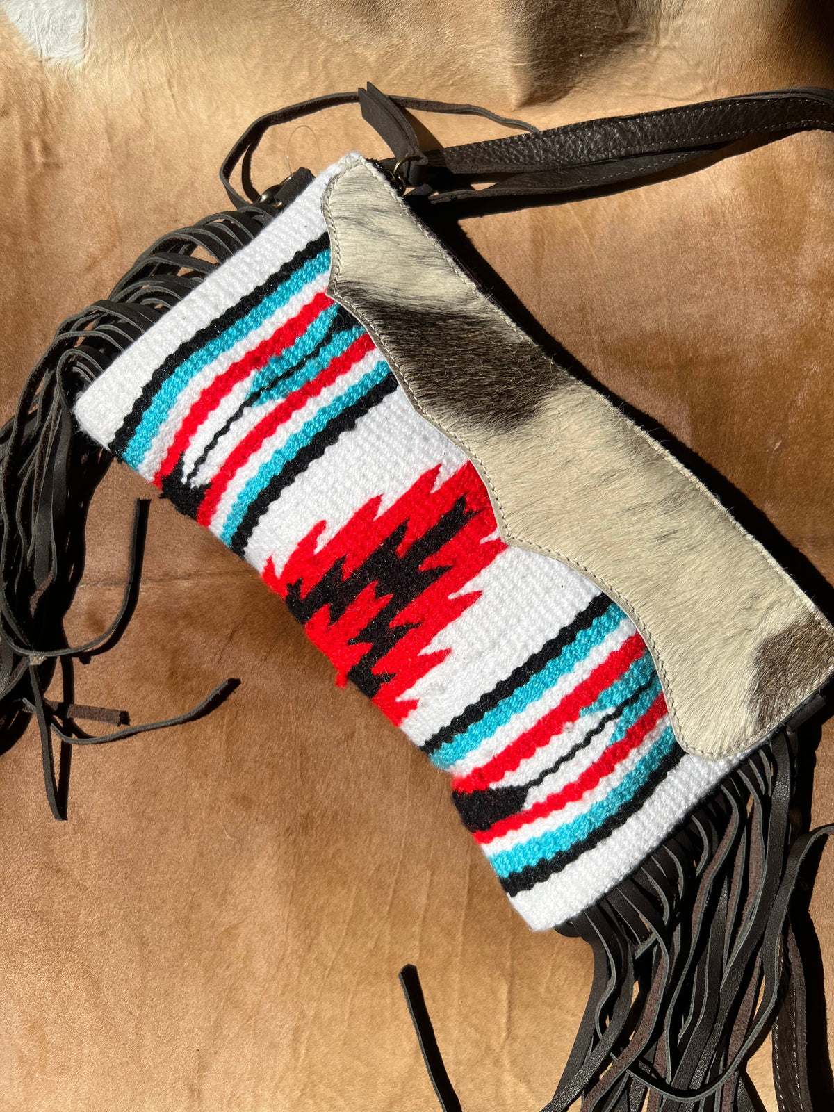 Small Saddle Blanket Cowhide Crossbody Fringe Purse