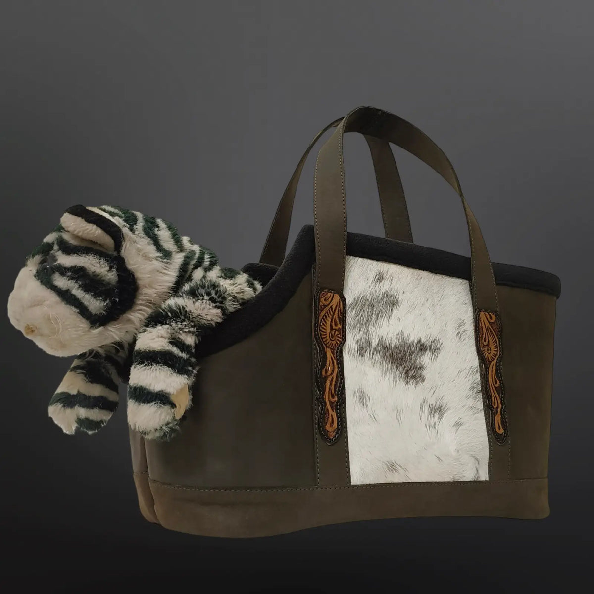 Western Inspired Dog Carrier Tote Genuine Leather Cowhide