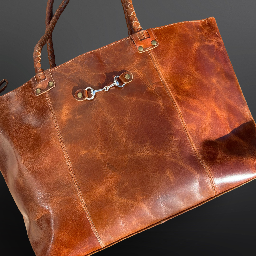 Equestrian Snaffle Bit Newmarket Leather Tote Bag Handbag