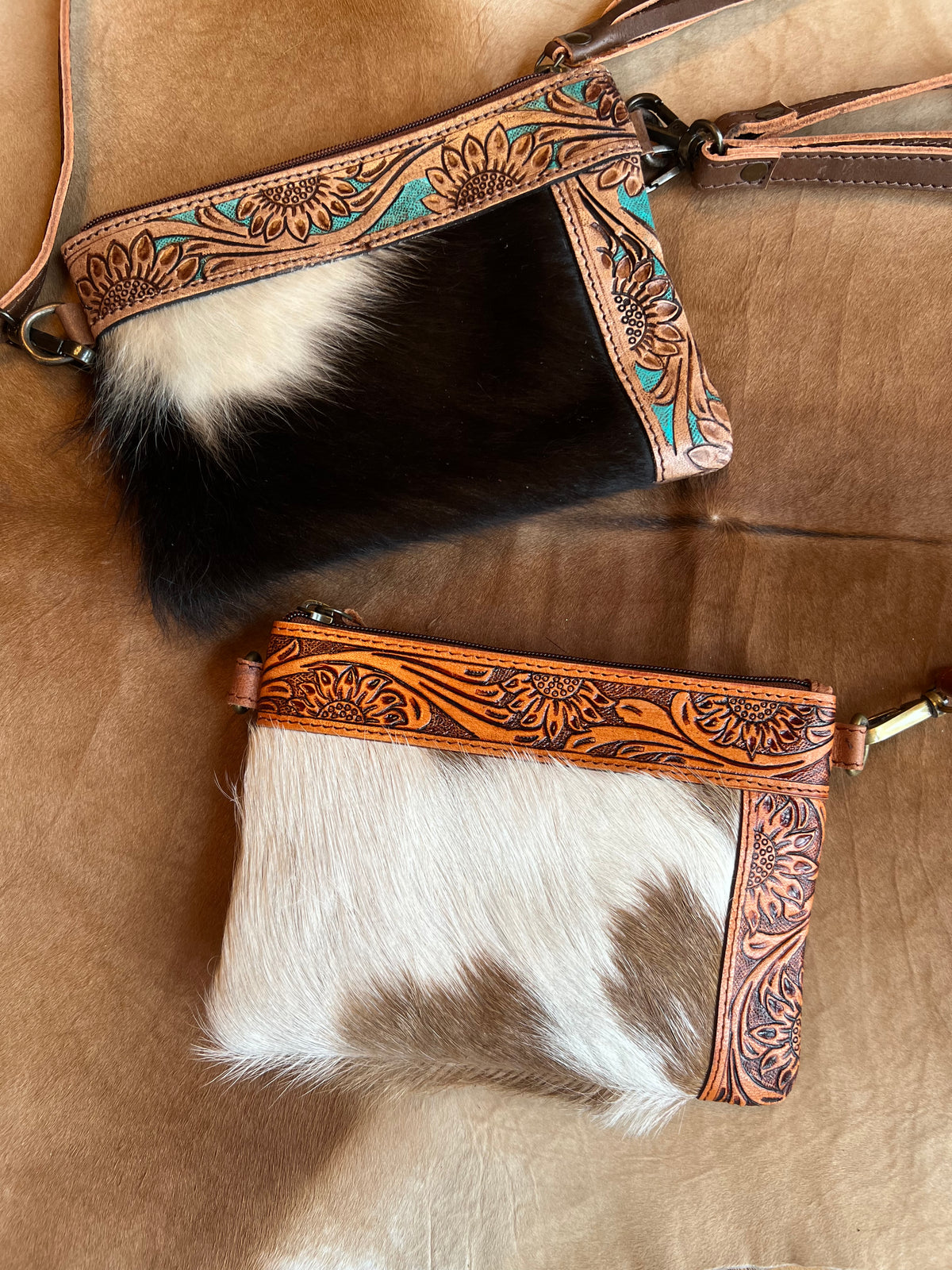Small Tooled Leather Cowhide Crossbody Purse
