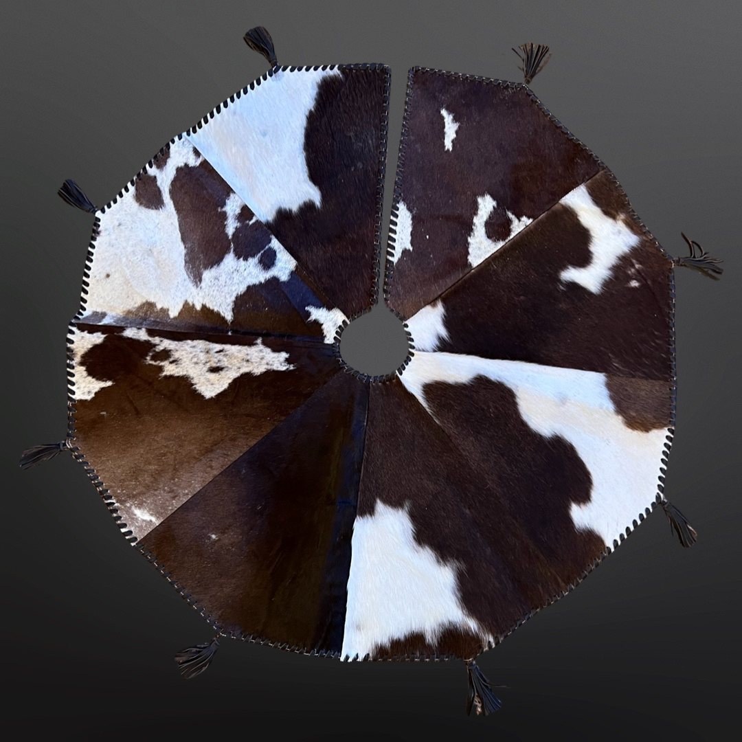 Christmas Tree Skirt Cowhide 8 Panel Cowhide Tassel