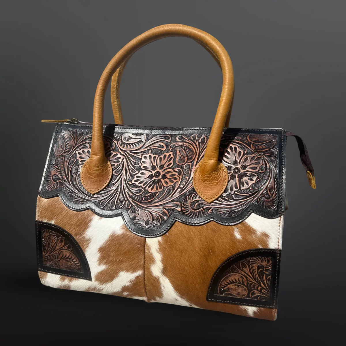 Tooled Leather Cowhide Handbag Purse Concealed Pockets