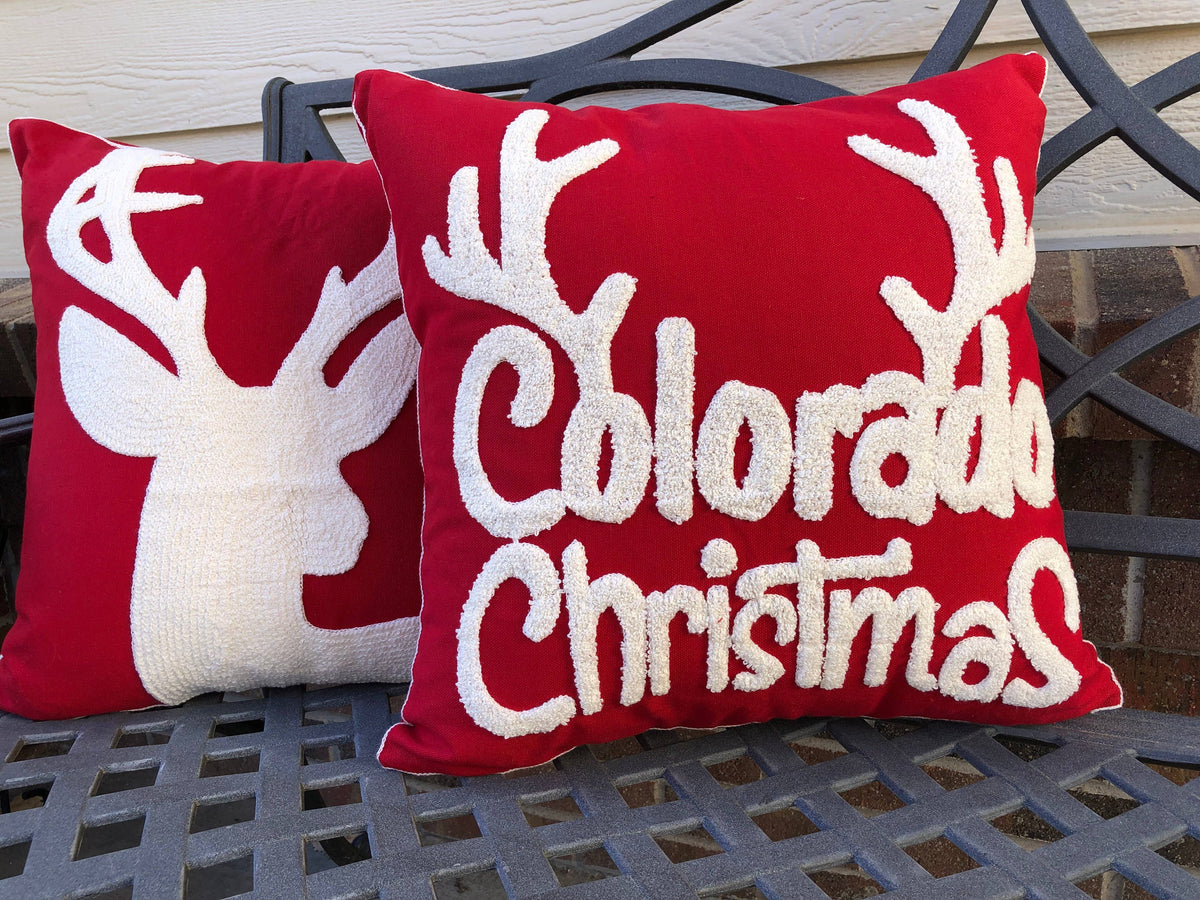 Colorado Embroidered Christmas Pillowcase 18” Red White