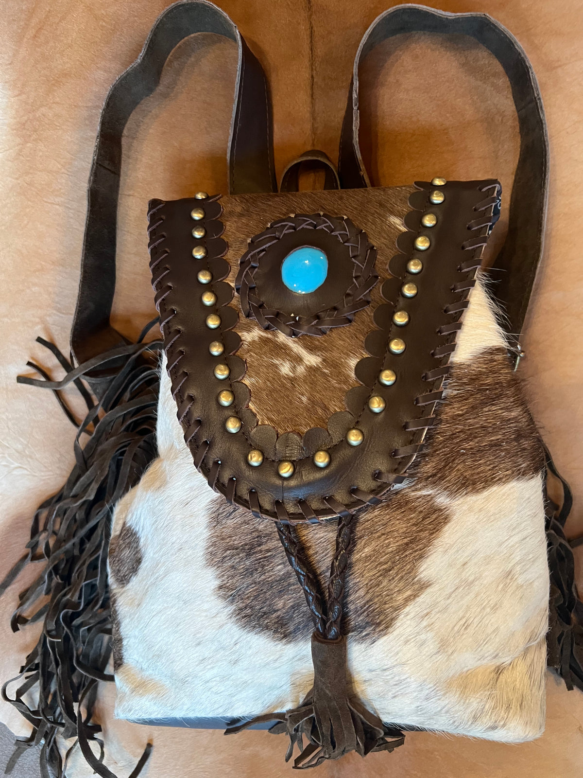 “The Journey” Cowhide Western Beaded Buckstitched Backpack