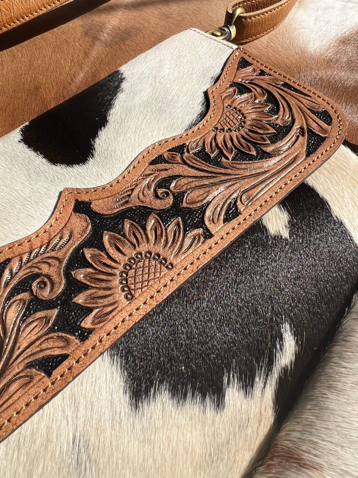 Cowhide Tooled Leather Clutch Crossbody Purse