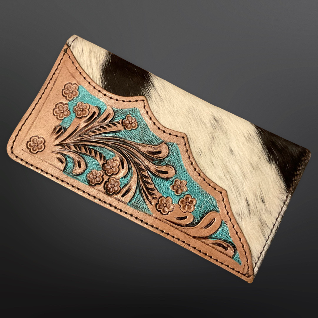 Turquoise Tooled Leather Cowhide Wallet