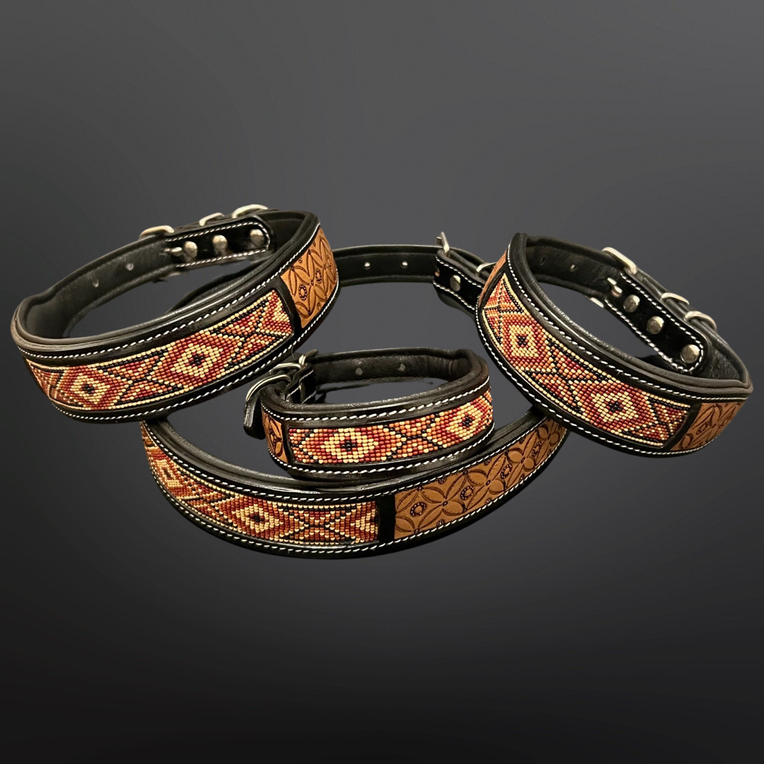 Butterfly Western Tooled Leather Desert Beaded Dog Collar