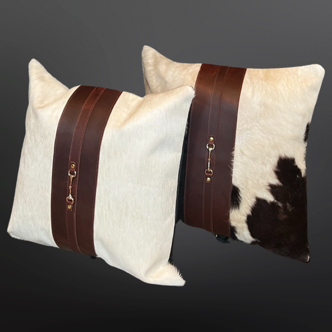 Cowhide Snaffle Bit Equestrian Pillow Cover 18” - Oakbark