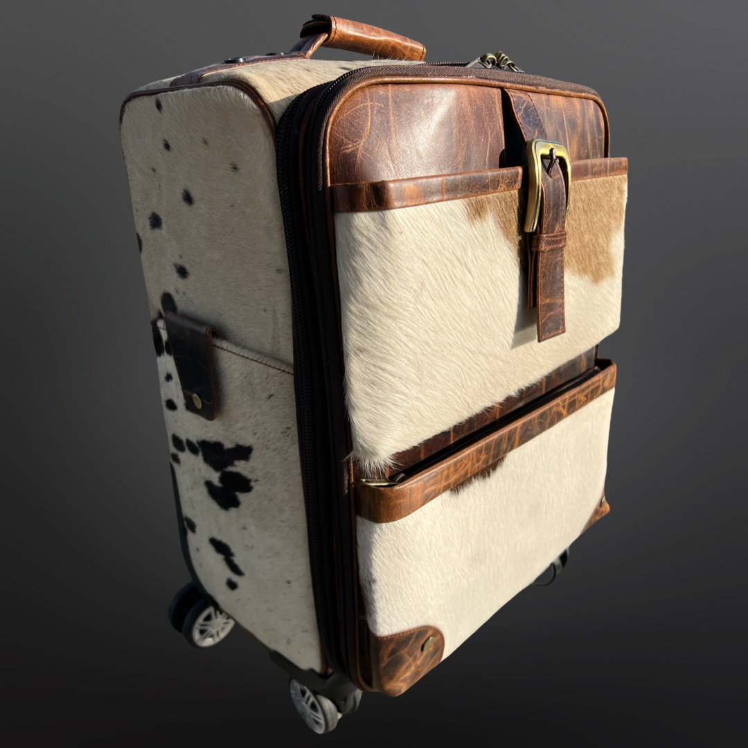 Western Leather Cowhide Covered Wheeled Travel Carry On Suitcase Luggage