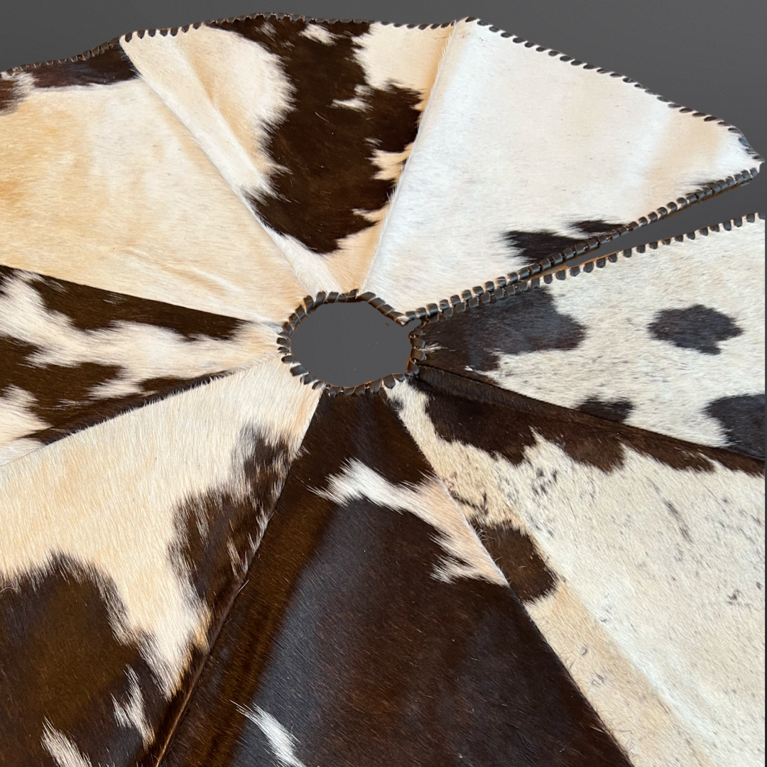 Buck Stitched Cowhide 8 Panel Western Christmas Tree Skirt