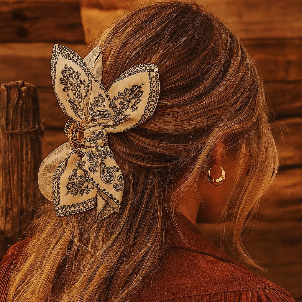 Western Paisley Claw Clip Hair Bow Bandana Print