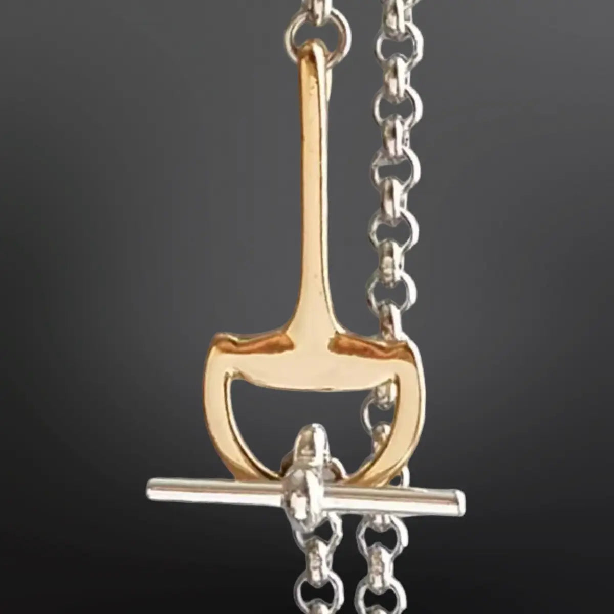 Equestrian Snaffle Bit Two Tone Stainless Steel Necklace
