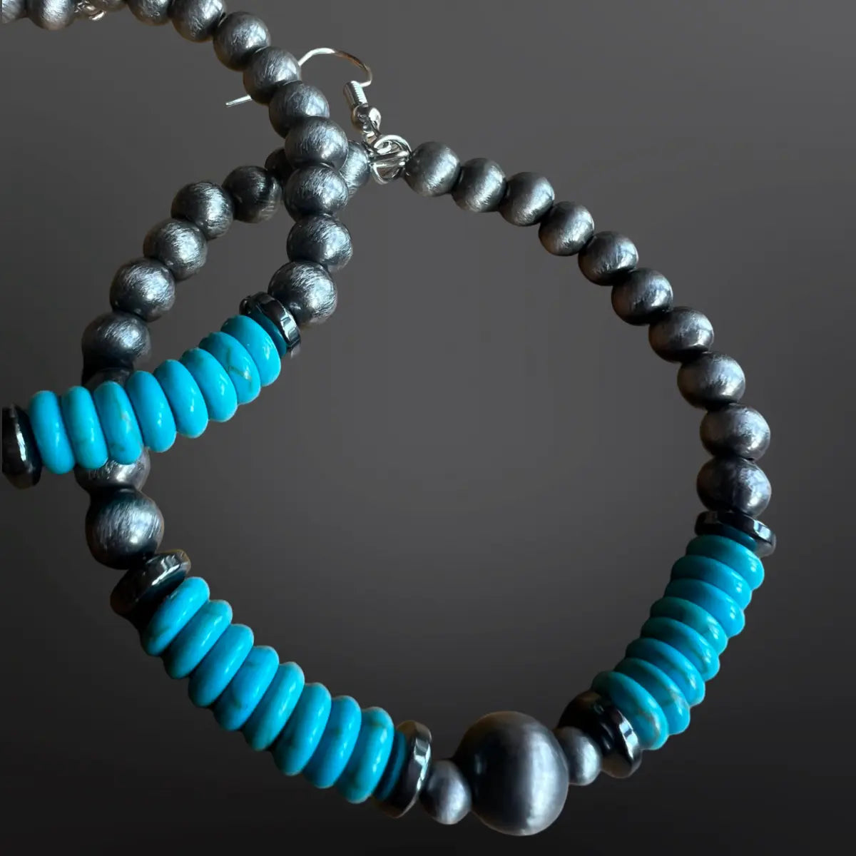 Western Faux Turquoise Hoop Pearl Earrings 