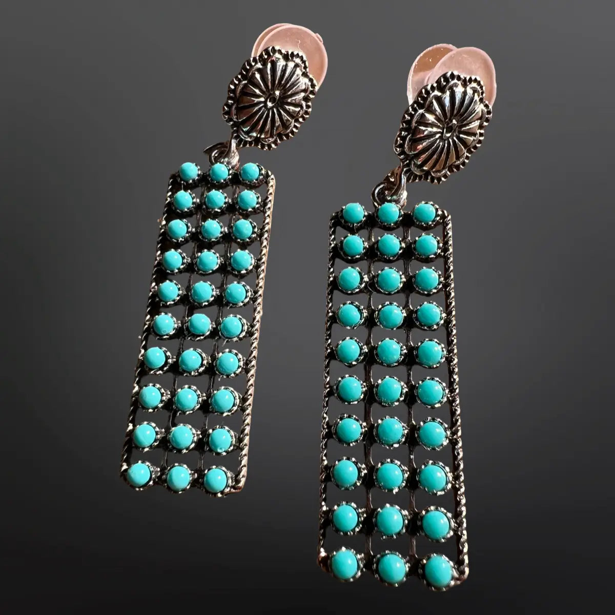 Southwestern Zuni Style Petite Point Faux Turquoise Earrings
