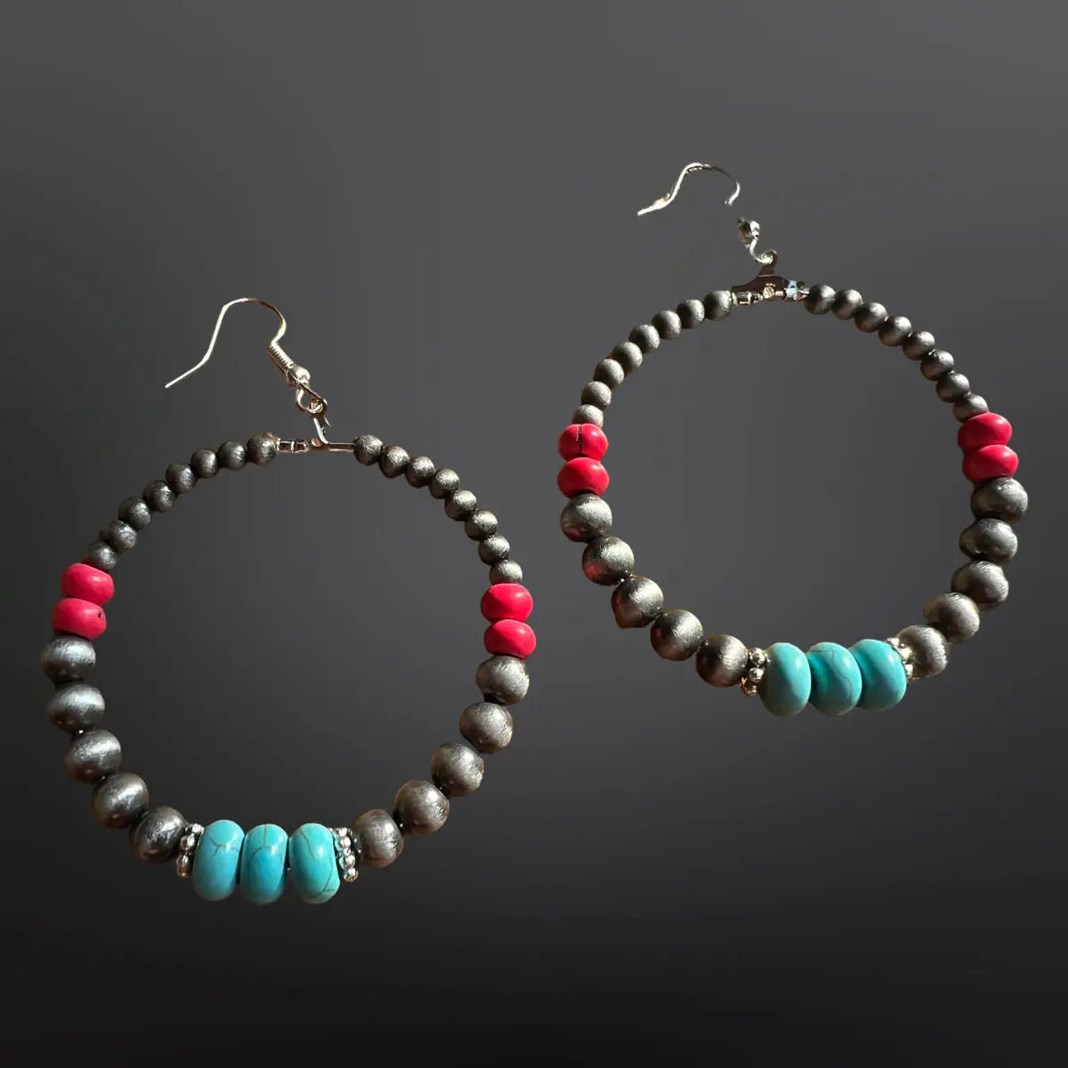 Southwestern Faux Turquoise Pearl Hoop Earrings