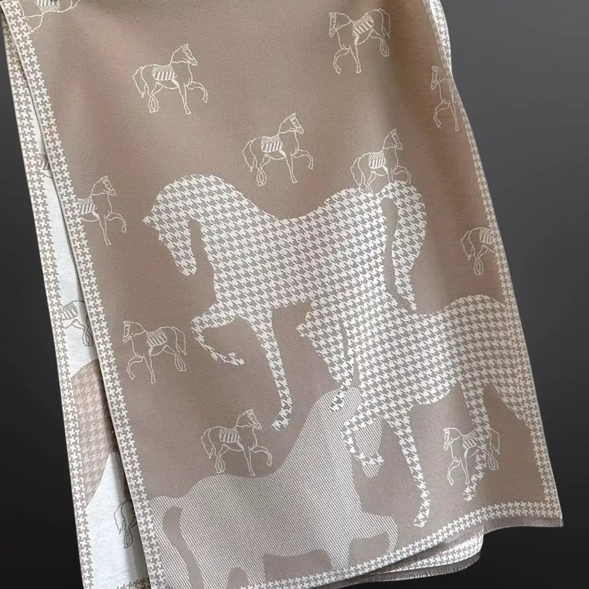 Herringbone Houndstooth Horse Equestrian Knit Winter Scarf