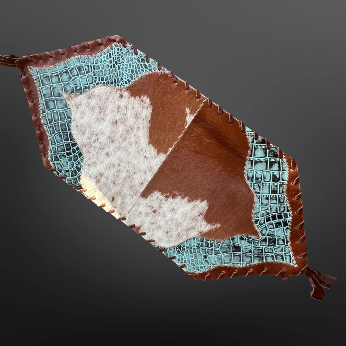 Cowhide table runner with fringe