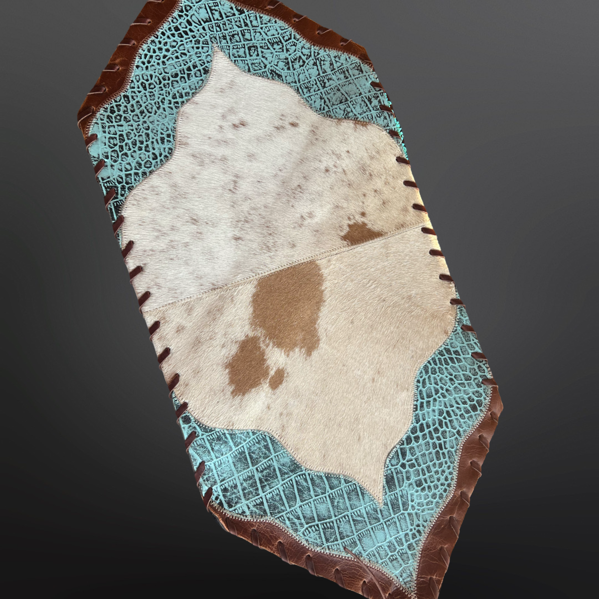 Cowhide table runner with fringe
