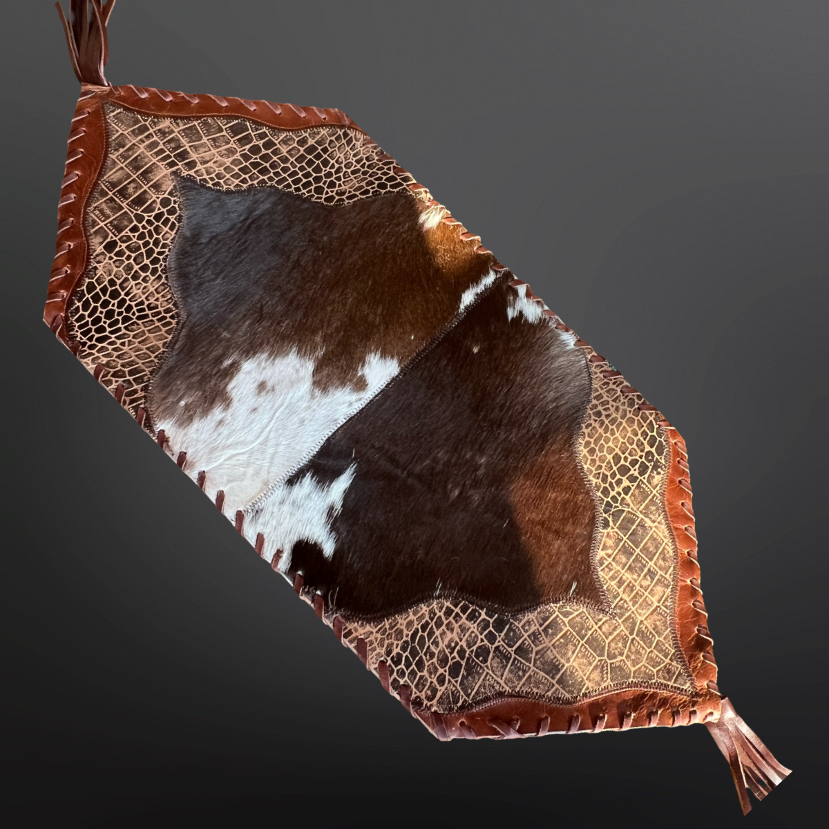 Cowhide table runner with fringe