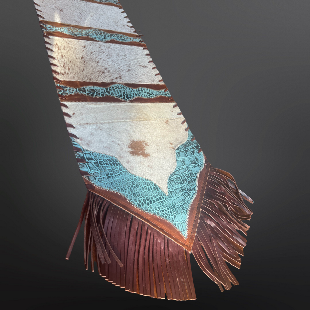 Cowhide table runner with fringe