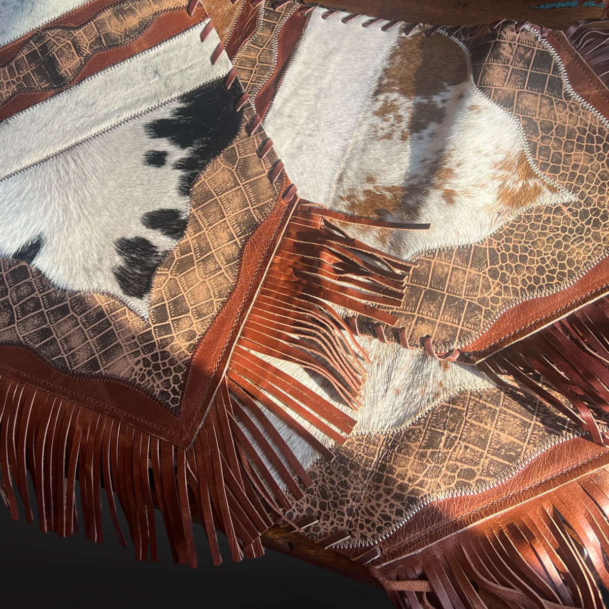 Cowhide table runner with fringe