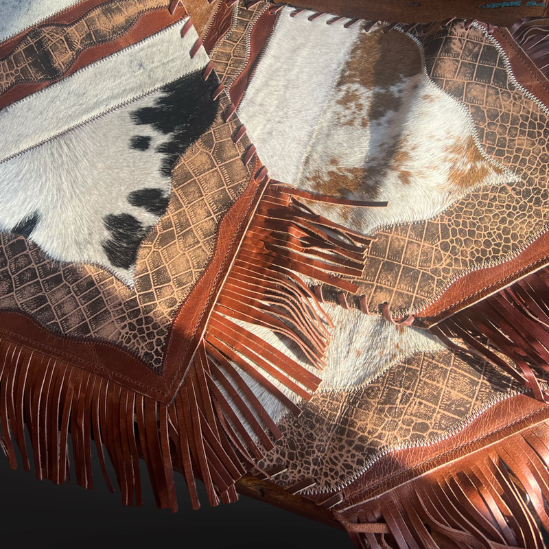 Cowhide table runner with fringe