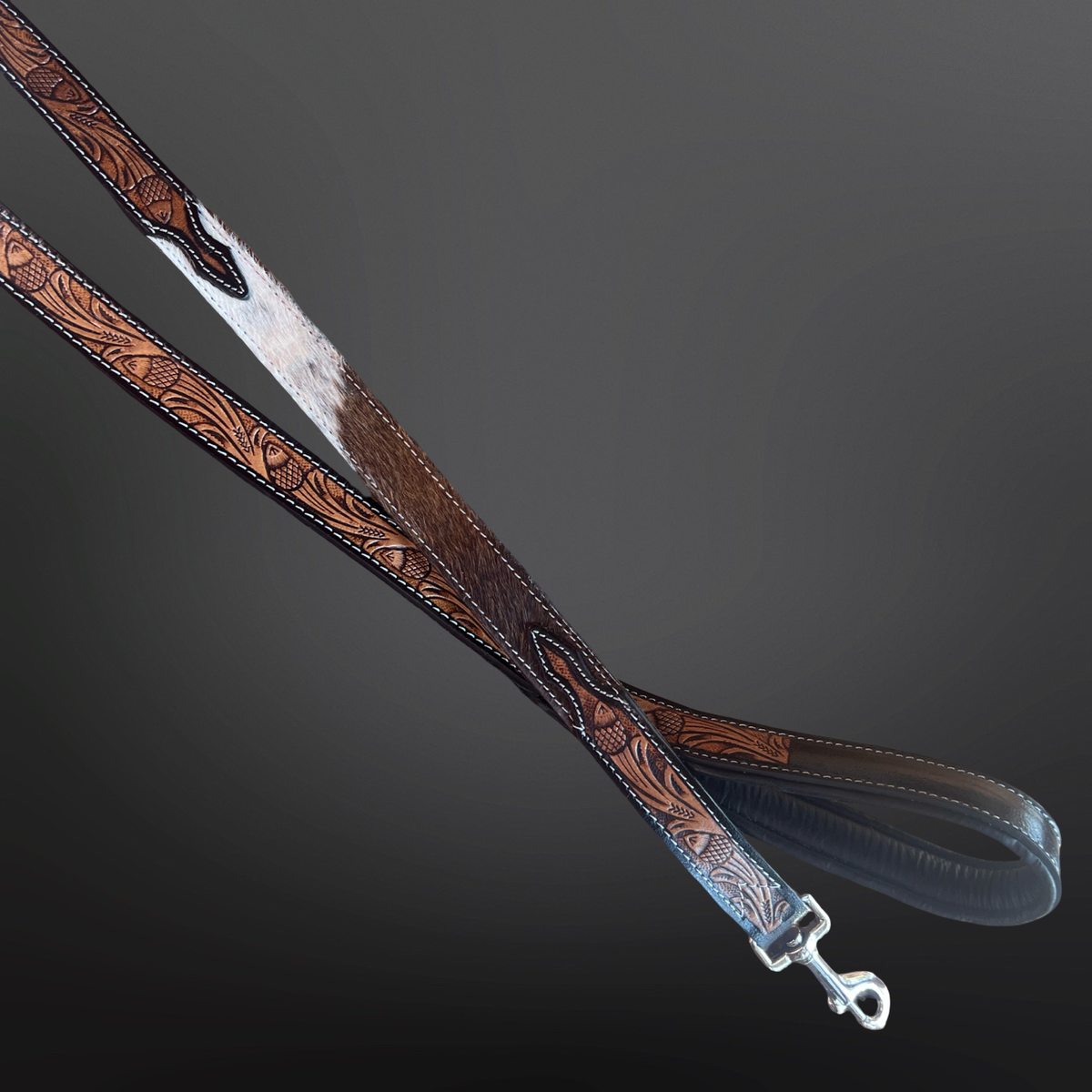 Cowhide with tooled leather dog leash