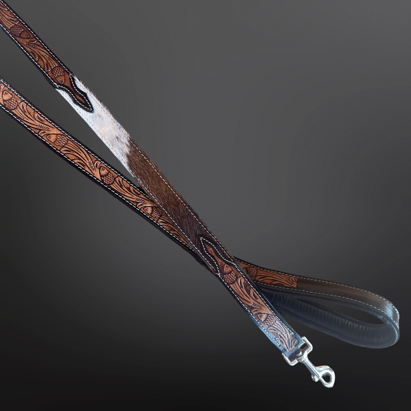 Cowhide with tooled leather dog leash