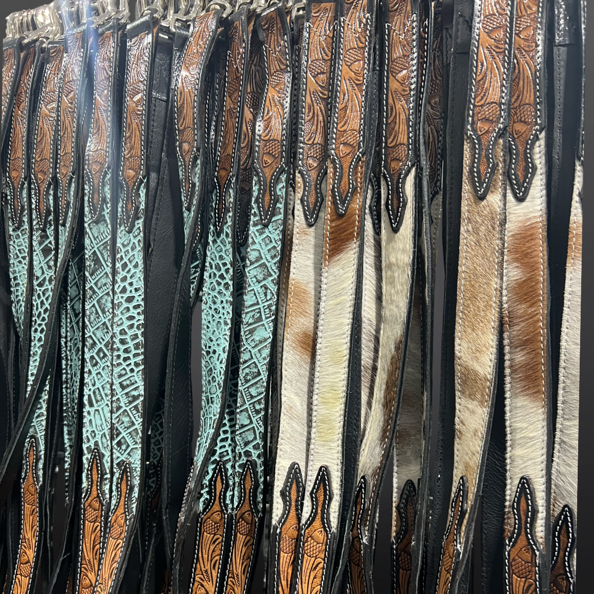 Embossed and cowhide dog leashes