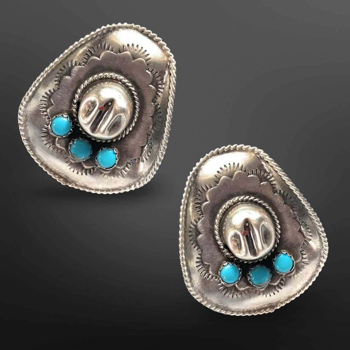 Western Cowboy Hat Earrings with Faux Turquoise Cabochons
