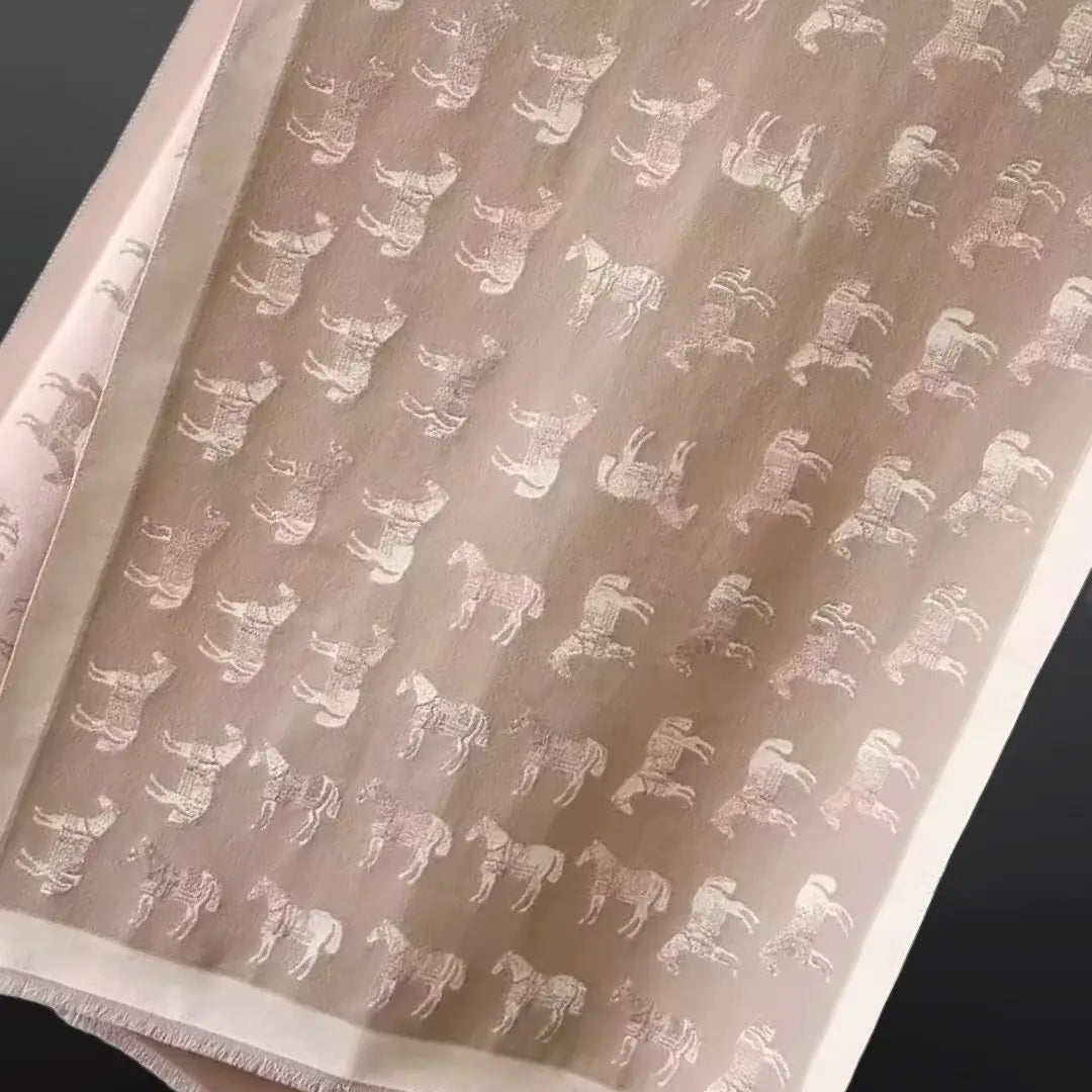 Scarf with a pattern of horses on a beige background
