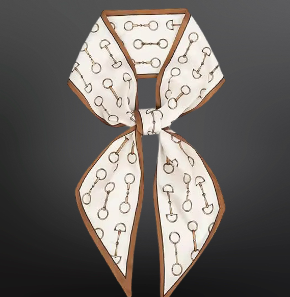 Decorative scarf with horse bridle pattern on a dark background
