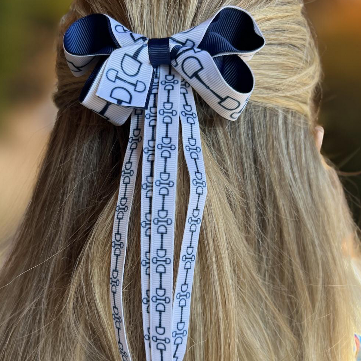 Equestrian Blue Ribbon Snaffle Bit Hair Bow Clip