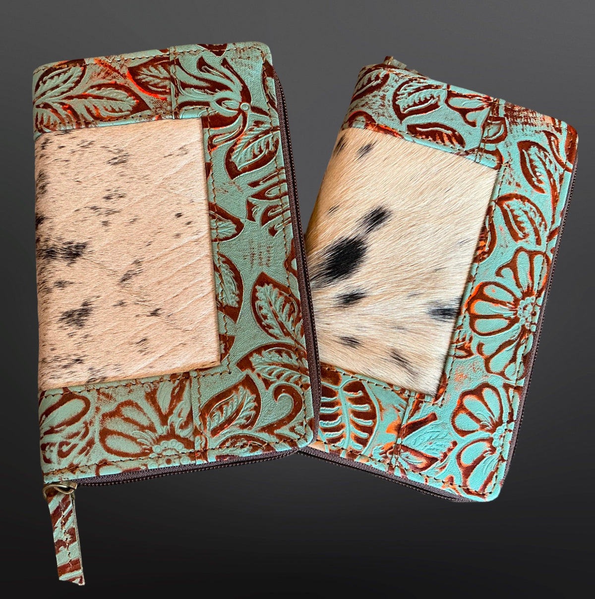 Turquoise Embossed Leather Cowhide Wallet