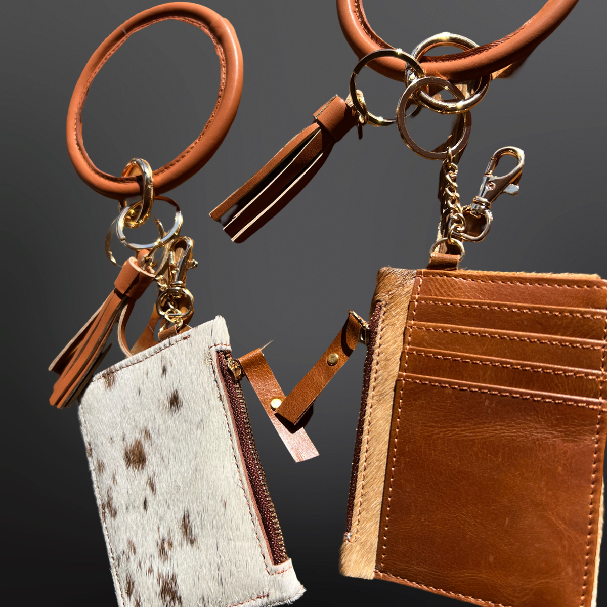 Cowhide Wristlet Wallet Keychain
