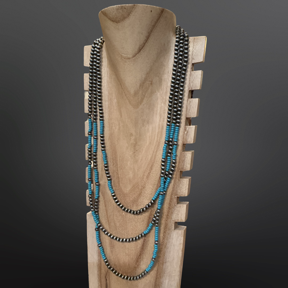 Western Faux Silver “Navajo Pearls” Turquoise Necklace