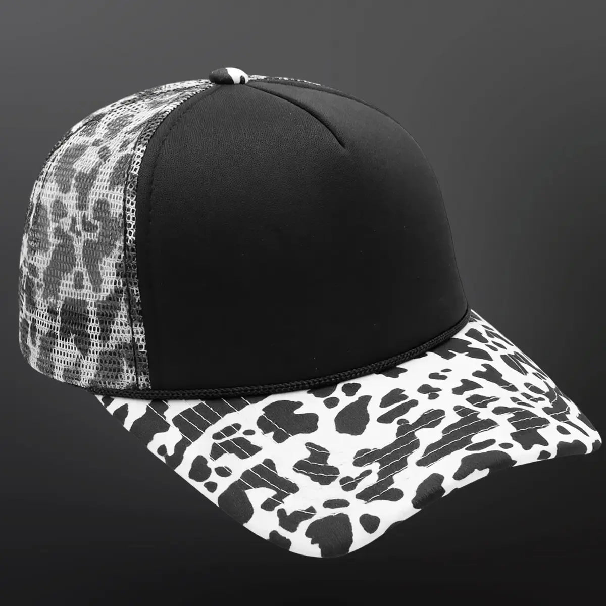 Foam Trucker Hat Blank - Black White Cow Print Cap