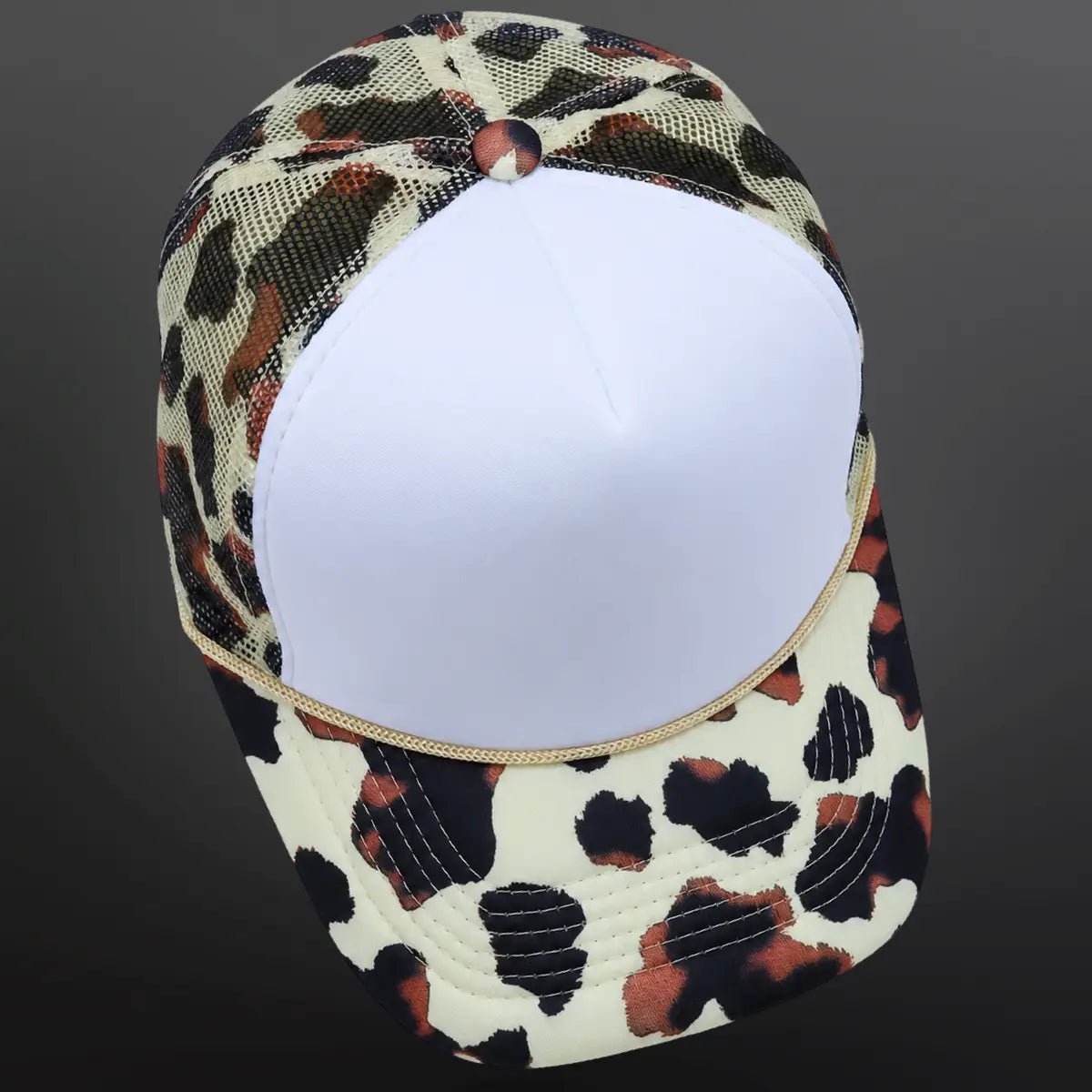 Foam Trucker Hat Blank - Cow Print White Front Cap