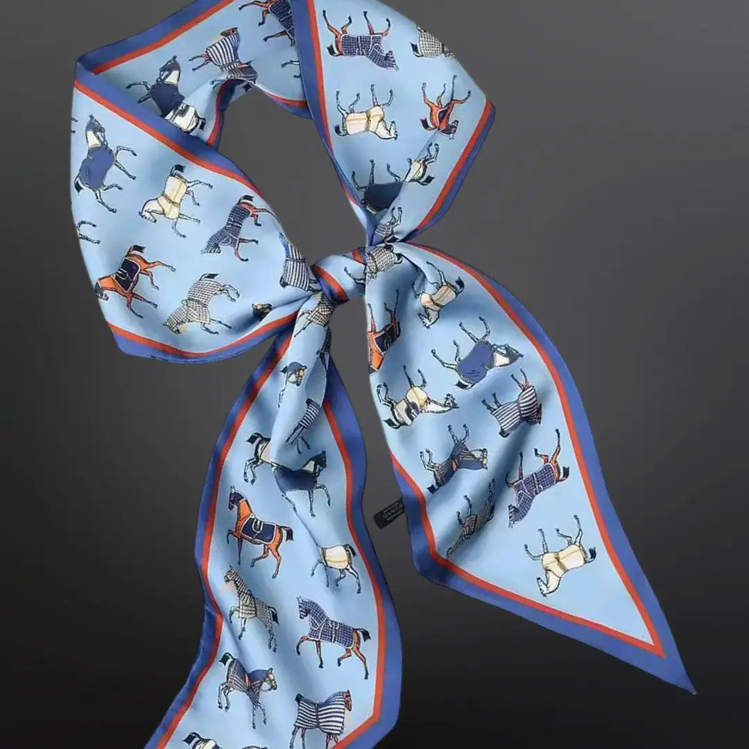 Horse Blanket Satin Twilly Scarf Western English Blue Green
