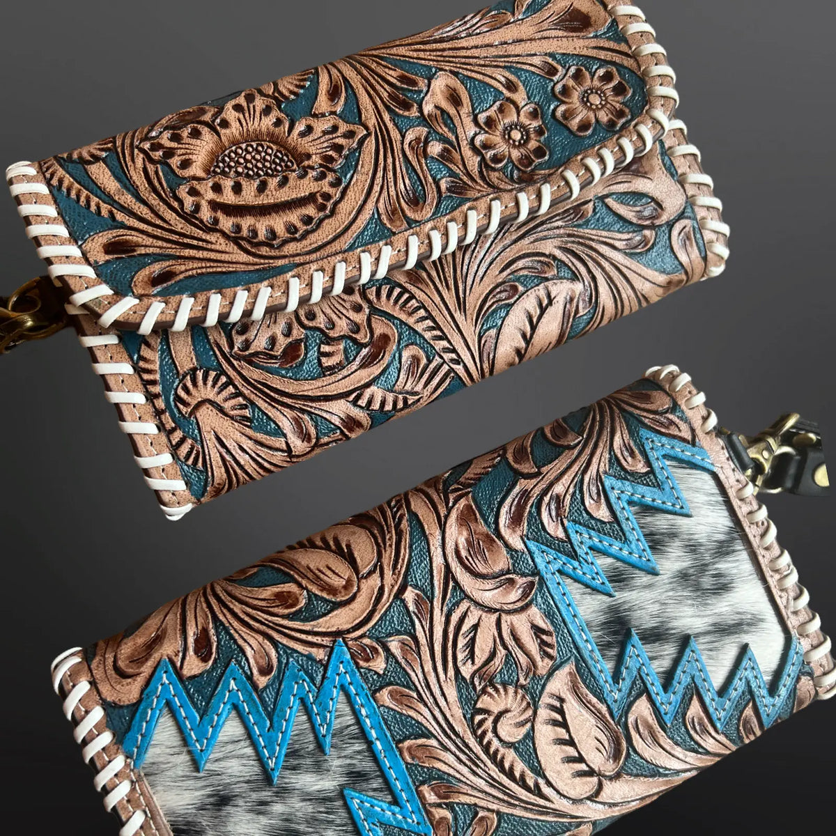Western Tooled Leather Buckstitched Wallet