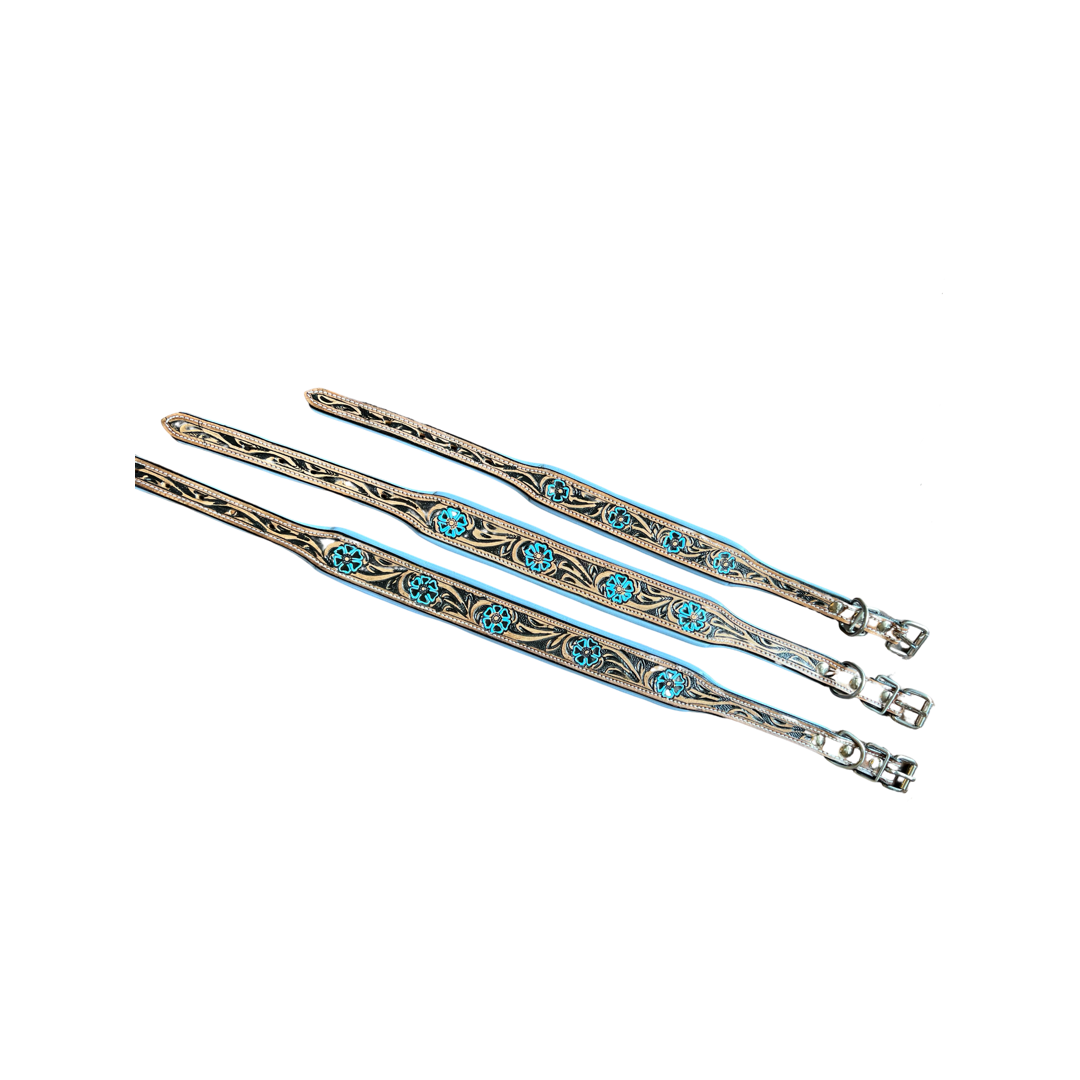 Turquoise Trail Tooled Leather Dog Collar