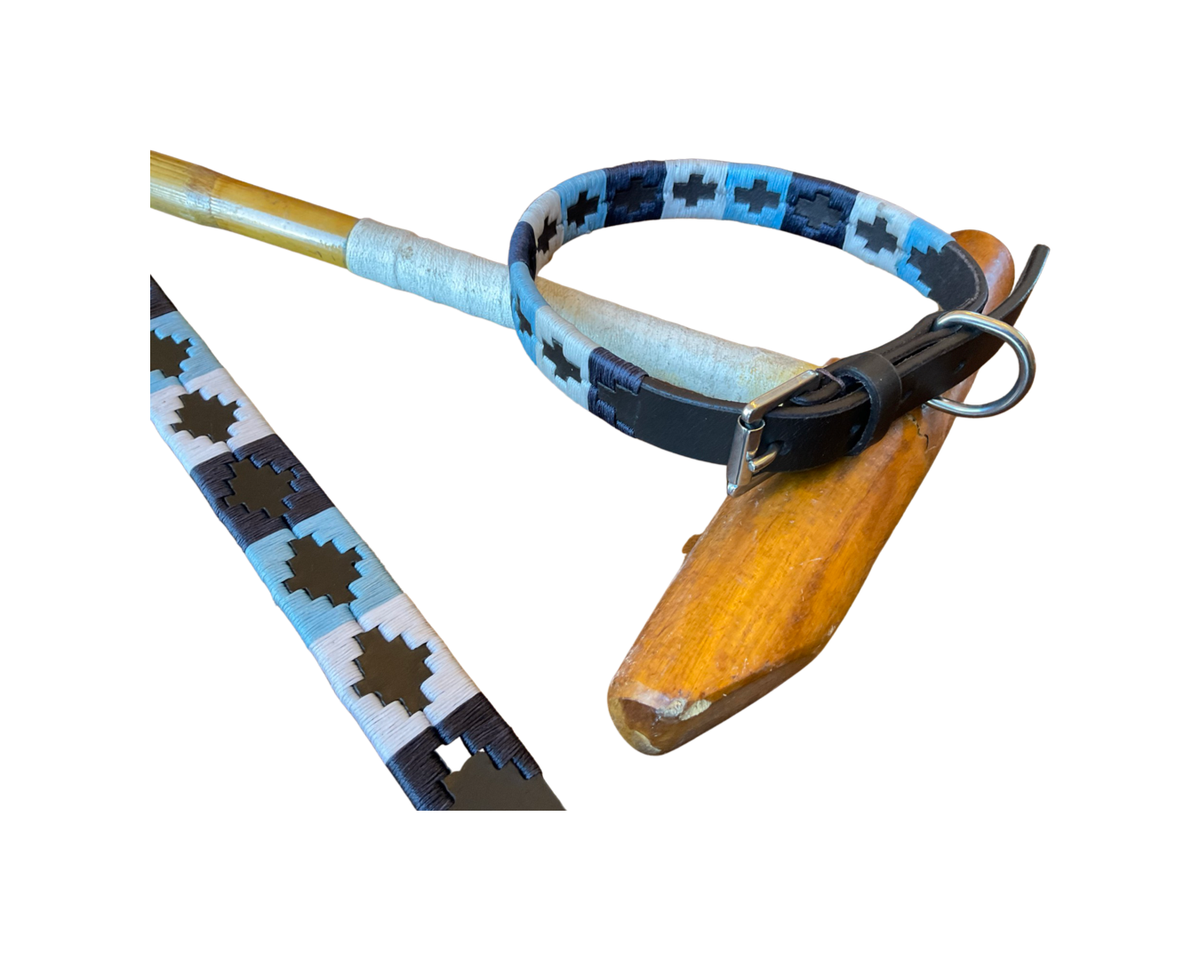 Leather Polo Gaucho Style Dog Collar - Light Blue