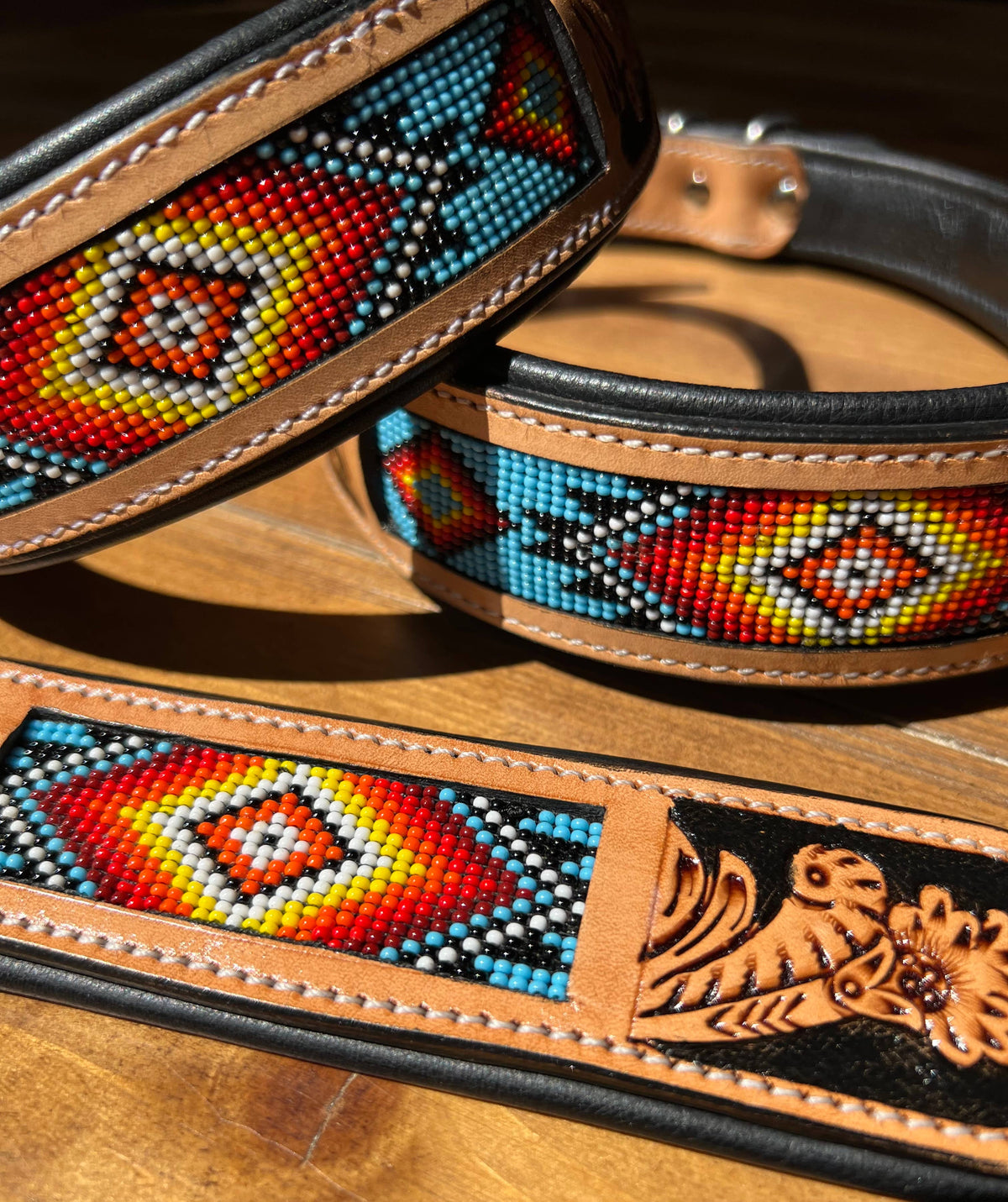 Puppy Dog Collar - Western Tooled Leather Beaded